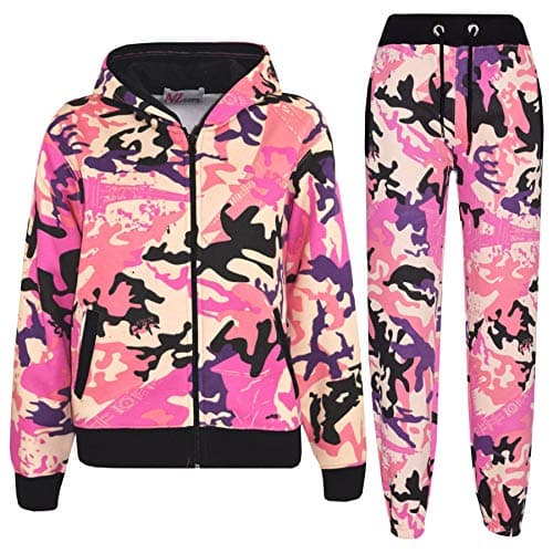 Image of A2Z 4 Kids Boys Girls Tracksuit Set Plain & Camouflage Fleece - Plain Tracksuit Camo Baby Pink 2-3