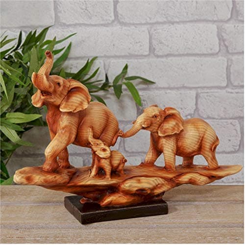 Image of Naturecraft Wood Effect Elephant Family on Base Ornament