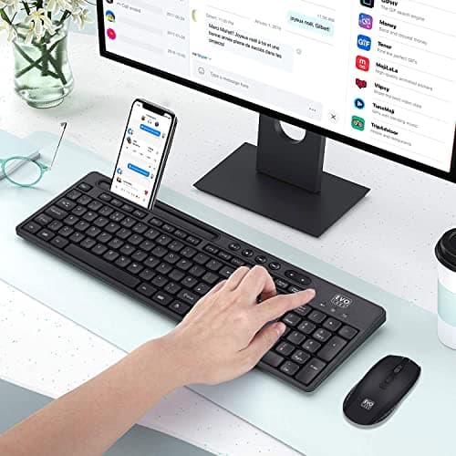 Image of EVO LABS WM-757UK Wireless Keyboard and Mouse Combo Set, With Integrated tablet/ mobile/ smartphone stand, 2.4GHz Full Size Qwerty UK Layout Keyboard with Wireless Mouse, Ideal for Home/Office, Black