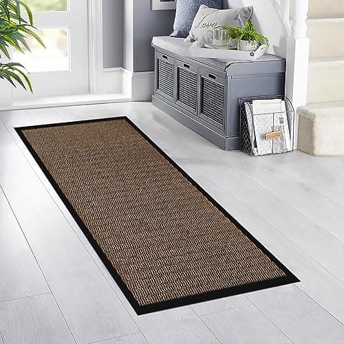 Image of Homatz Hallway Runner Rug, Brown 60x120cm Heavy Duty Non-Slip Rubber Back, Large Carpet Runner - Dirt Trapper, Water Absorbent Runner Mat, Washable Rug for Hallway Kitchen Living Room