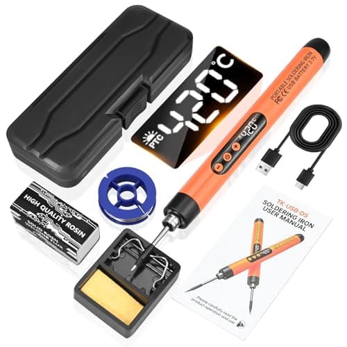 Image of Cordless Soldering Iron Kit with LCD Display - Rechargeable USB C Soldering Iron Adjustable Temperature 260℃-420℃,Portable Soldering Irons 1000mAh WeldingKit,Electric Soldering Irons Pen (Orange)