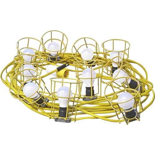 Image of Faithfull FPPSLFESTOON Low Voltage 110v E27 10 x Bulb Festoon Light Set on 22M Arctic Cable (plus 3M to plug)