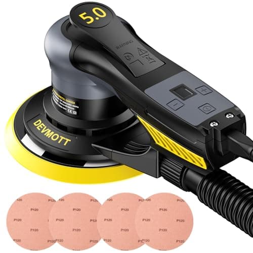 Image of DEVMOTT Random Orbital Sanders 5.0mm, 360W Brushless Electric Orbital Sander with 150mm/6IN Backing Plate, 6 Variable Speed to 10000RPM, Hand Sander for Wood Sanding
