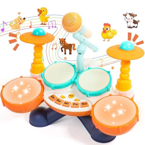 Image of Toys for 1 Year Old Boys Girls-Kids Drum Kit Baby Musical Instruments with 3 Modes Toddler Drum Set Adjustable Volume Baby Drums, Easter Gift for 1-2 Year Old Boys