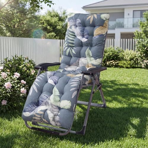 Image of AHSBND Sun Lounger Cushion Outdoor: High Back Replacement Soft Non Slip Seat Pads 170x53cm for Indoor Recliner Chair Patio Garden Porch Furniture Beach (Blue Leaf Love)