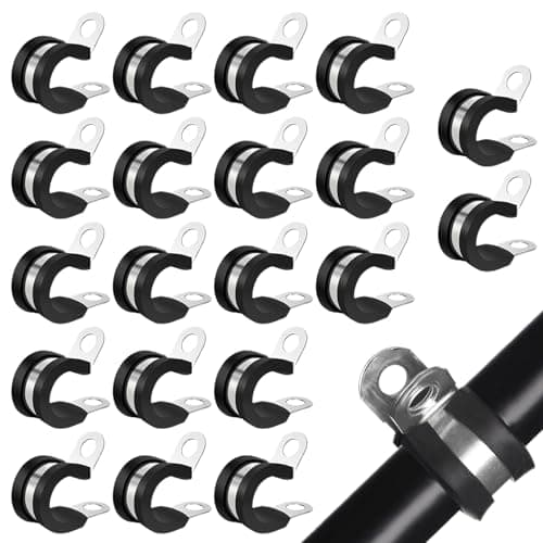 Image of 20 Pcs Rubber Lined P Clips Pipe Clamp, 12.7mm (1/2") Diameter Hose Lined Pipe Clamps, Durable Cushioned Cable Clamp for Electrical Automotive Tube Pipe Wire Cord Hose Cable
