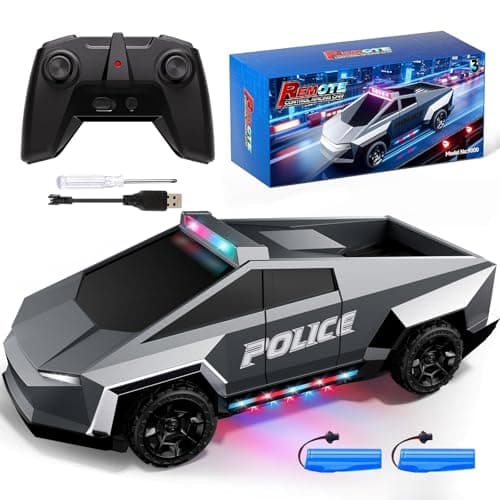 Image of Tecnock Remote Control Car for Kids, 1:18 Scale Police Remote Control Truck with LED Lights, 2 Rechargeable Batteries, 2.4GHz All-Terrain RC Car, Toys Gift for Boys Girls Age 3-12+
