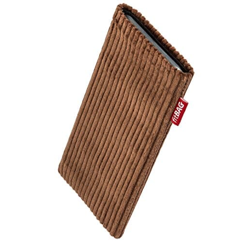 Image of fitBAG Retro Brown custom tailored sleeve for Motorola Moto X Play | Made in Germany | Fine corduroy fabric pouch case cover with MicroFibre lining for display cleaning