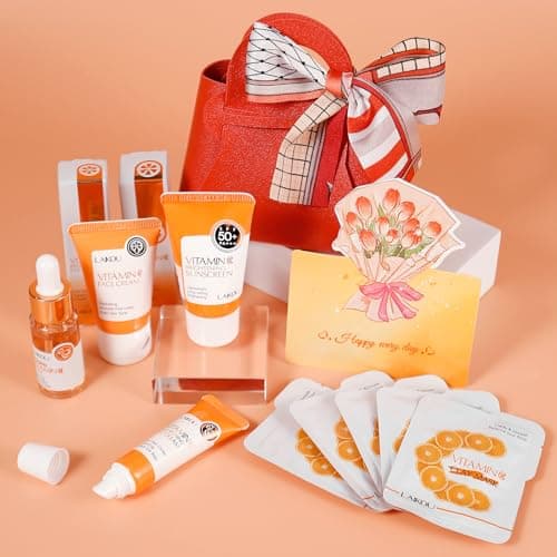 Image of LAIKOU Vitamin C Skincare Set, 11 Pcs Face Care Sets & Kits, Serum, Eye Cream, Face Cream, Sunscreen, Clay Mask & Gift Bag, Radiance Pamper Gifts for Women Teenage Girls, Mothers Day Birthday Gift