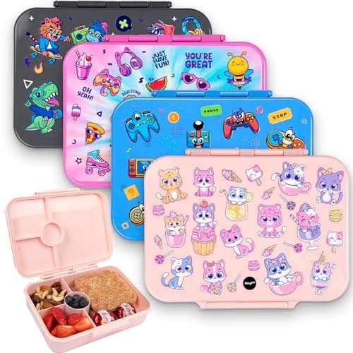 Image of Fringoo - Bento Box - Lunch Box - Leak-Proof, 800ml capactiy, 5 Compartments, Adjustable Divider, BPA-Free, Pink Cats & Sweets Design