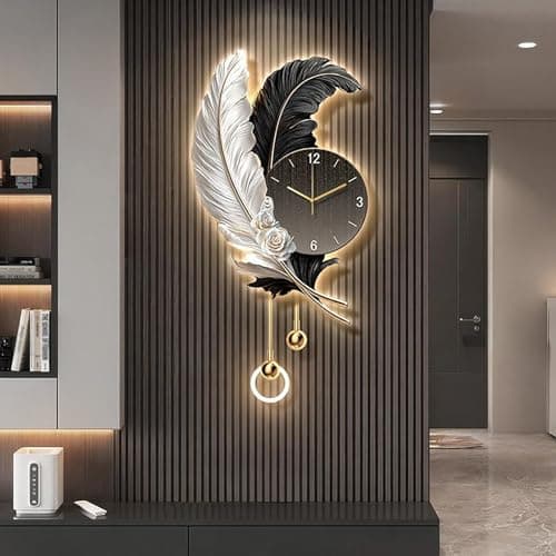 Image of Wall Clock with LED Light, Decorative Silent Acrylic Design for Home, Creative 3D Wall Decor for Living Room, Bedroom, Entrance - 50x100cm