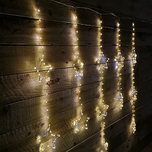 Image of Premier 1.3 x 1.2m 312 LED Christmas Static Flashing Star LED Curtain Lights in White Mix