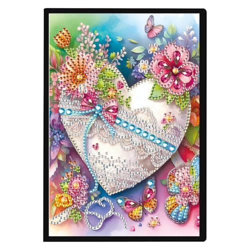 Image of JISHSHAY Diamond Art Notebook Journal Diamond Painting Note Book Gem Art Sketchbook Gem Painting Diary Mosaic Kits for Adults Blank Notebook with Special Shaped 14.5×21cm/5.7×8.26in Heart Flower