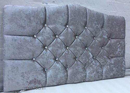 Image of mm08enn Stylish 30" High Dewsbury Diamante Bed Headboard Finished In A Luxury Crushed Velvet Fabric (4ft6 Double, Grey Silver)