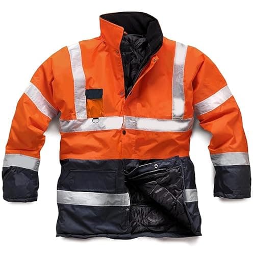 Image of Adults Hi Vis Reflective Safety Security Workwear Waterproof Parka Jacket Quilted Padded Raincoat
