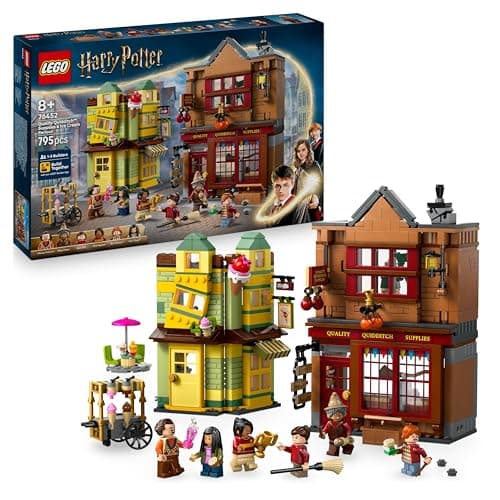 Image of LEGO Harry Potter Quality Quidditch Supplies & Ice Cream Parlour Set with 2 Diagon Aley Shop Toys, 6 Minifigures & Accessories incl. a Nimbus 2000 Broom - Gift for 8+ Year Old Boys & Girls - 76452