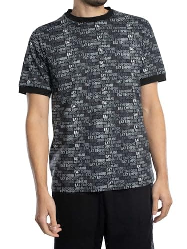 Image of EA7 Men's Logo Pattern T-Shirt, Black, XL