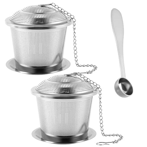 Image of 2 PCS Tea Infuser,304 Stainless Steel Tea Strainers with Tea Scoop and Drip Tray with Ultra Fine Mesh Tea Infuser with Extented Chain Hook for Loose Leaf Tea for Tea Lovers