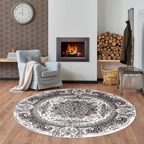 Image of renoazul® Circular Rugs Living Room Large - Rada Cream - 120x120 cm - Turkish Rug For Bedroom Carpet, Fireside and Round Jute Rug For Lounge