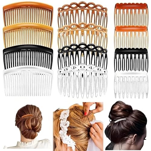 Image of 12Pcs French Side Hair Combs and Slides With Fine Hair - Twist Decorative Accessories for Women and Girls - Bridal Wedding