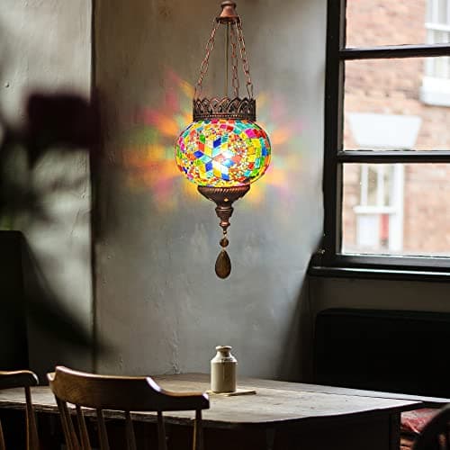 Image of Artpad Mediterranean Style Turkish Moroccan Oval Pendant Light Decoration Handmade Glass Shade Restaurant Bar Coffee Living Room E27 Mosaic Single Chain Ceiling Hanging Light