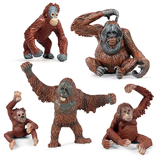 Image of JOKFEICE Animal Figures 5pcs Plastic Orangutan Family Animals Action Model Science Project, Learning Educational Toys, Birthday Gift, Cake Topper, for Kids