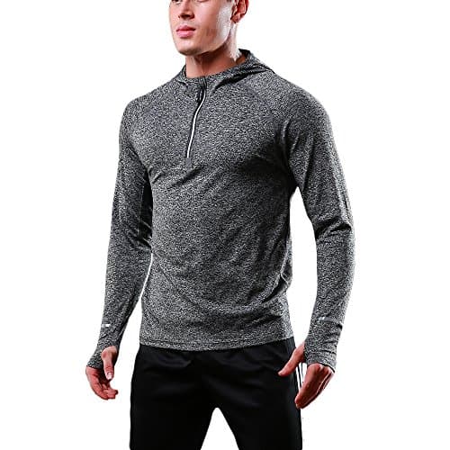 Image of FELiCON Men's Gym Hoodie Workout Sweatshirt Quick Dry Tech Warm-up Top Long Sleeve Running Hooded with 1/4 Zip Light and Breathable T Shirt Jogging Top Tee Jacket Base Layer Sportswear-Dark Grey,XXL