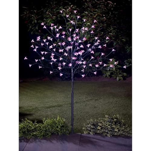 Image of Kiswa collection 4 FT Cherry Blossom Tree Outdoor Decorations for Garden 128 LED Solar Powered Garden Lights Tree Ornaments for Home Decor Display Indoor (4ft 128 LED Pink Lights Solar, 4 FT)