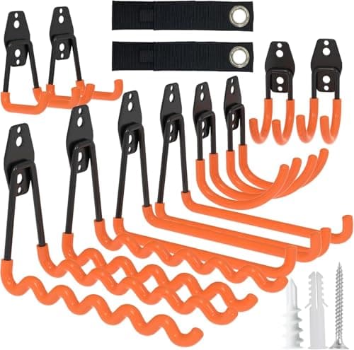 Image of Kitmiido Garage Hooks Wall Mount,10 Pack Steel Garage Storage Hooks Organizer Heavy Duty, Anti-Slip, Garage Hooks for Hanging Bikes, Garden Tools, Ladders etc (10Packet-1)