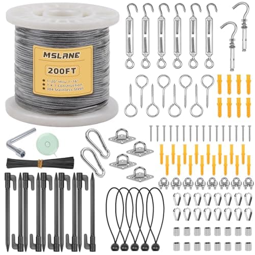 Image of MSLANE 1/16" Wire Rope Kit 200FT Aircraft Cable Vinyl Coated 304 Stainless Steel Wire,7x7 Strand Cable Kit for Outdoor String Lights,Climbing Plants,Pictures,Clothes,Curtain Hanging
