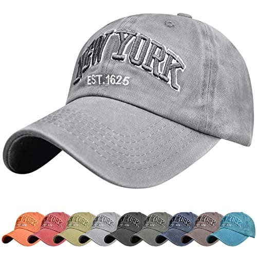 Image of UMIPUBO Unisex Baseball Cap Now York Embroidery Adjustable Cotton Summer Sun Hat Polo Style Classic Sports Casual Hip Hop Cap Peaked Cap for Men Women Grey