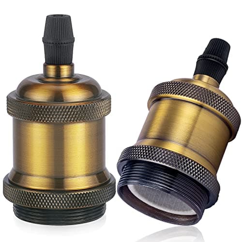 Image of DiCUNO E27 Vintage Solid Bulb Socket, Ceramics Lampholder, Edison Screw Light Bulb Socket Adapter, Vintage Brass, 2 Packs