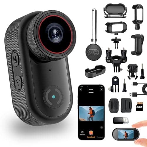 Image of Thumb Action Camera with 32GB Card, 4K Body Cameras with screen, WiFi Wearable Hands-Free Pov Cam with APP Control, Sports Magnetic Camera for Gift Ski Motorbike Horse Riding Travel Easter Monday