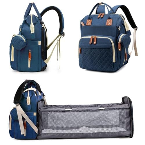 Image of Fexkean Baby Changing Bag Backpack, Multifunction Baby Diaper Bag Travel Back Pack for Boys & Girls Waterproof Stroller Straps Large Capacity Blue