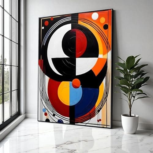 Image of CAOXTART Modern Abstract Geometric Canvas Posters, Bold Colorful Wall Art, Circular Painting Prints, Contemporary Artwork Home Decor(50x70cm/Internal Frame)