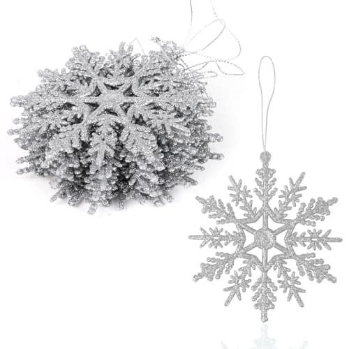 Image of VEYLIN Hanging Decorations, 12PCS Glitter Snowflake Ornaments for Christmas Trees (Silver)