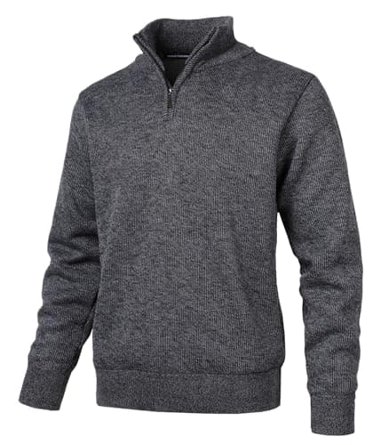 Image of Herothorn Men's Half Zip Sweater Jumper Fleece Lined Knit Stand Up-Collar Pullover Warm Long Sleeve Knitwear Tops Charcoal