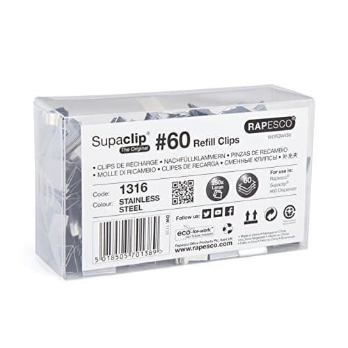 Image of Rapesco 1316 Supaclip 60 Bulk Pack Stainless Steel Refill Clips, Pack of 250