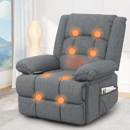 Image of Srfzluxy Recliner Armchair Recliners with Massage & Heat, Padded Armrest & Cushion Extended Footrest, Manual Adjustable Single Sofa with Dual Side Pockets, Reclining Chairs Living Room Sofa Chair