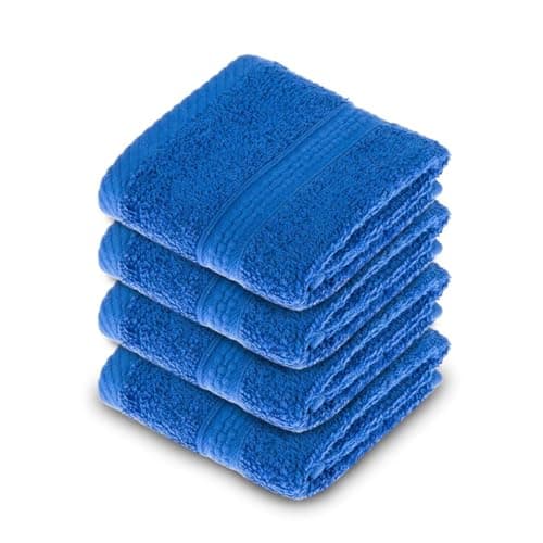 Image of HOMESCAPES Royal Blue Turkish Cotton Set of 4 Face Cloths Flannel Super Soft Thick & Absorbent 500 GSM Towel Heavy Weight for everyday Luxury