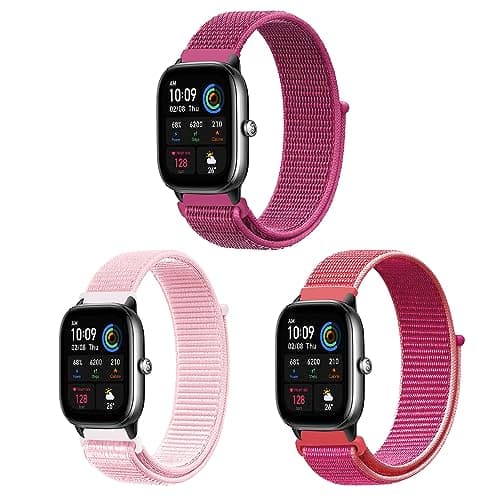Image of ZoRoll 20mm Strap for Amazfit Active 2/Active/GTS 4/GTS 3/GTR Mini, [3-Pack] Soft Sport Bracelet for Women Men, Nylon Replacement Band Compatible with Amazfit Bip 3 Pro - Pink+Red+Red#2