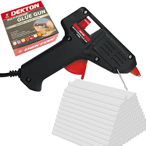 Image of Dekton Electric Hot Melt Glue Gun with 100 Adhesive Glue Sticks Included Hobby Craft Kit Flexible Trigger Wood Metal Plastic Paper Ceramics Glass, Decorations