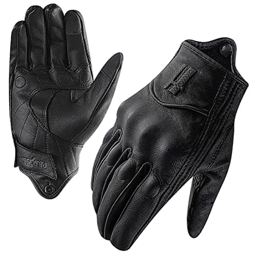 Image of Harssidanzar Womens Full Finger Goatskin Leather Touchscreen Motorcycle Gloves GL016,Black, Size L