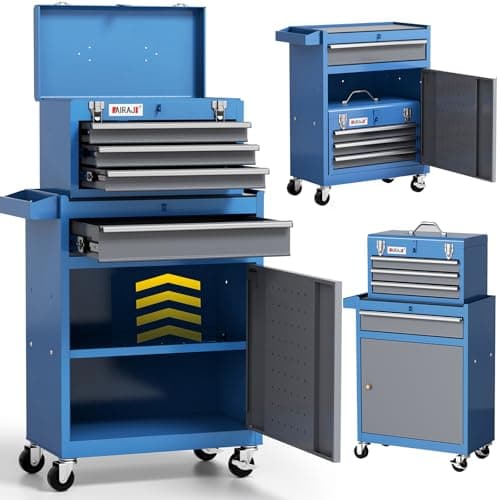 Image of AIRAJ Tool Chest 4-Drawer | 40'' H Rolling Tool Chest with Wheels | Detachable Top Metal Tool Box | Garage Storage Cabinet for Warehouse,Repair Room | Sturdy and Durable | Blue