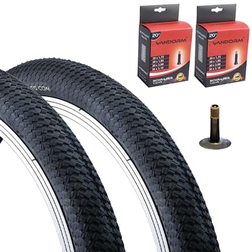Image of Vandorm Set of Bicycle Tyres 20 x 2.00 (54-406) Drifter BMX Street Black Tires with Schrader Valve Inner Tubes (Pack of 2)