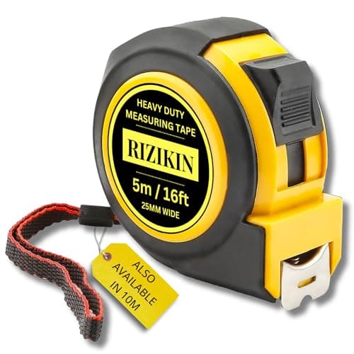 Image of Rizikin Heavy Duty Tape Measure 5m 16ft - Stainless Steel Measuring Tape 5 metre - Retractable Measurement Tape - Imperial and Metric Tape Measure with Metal Belt Clip (5 Metre)