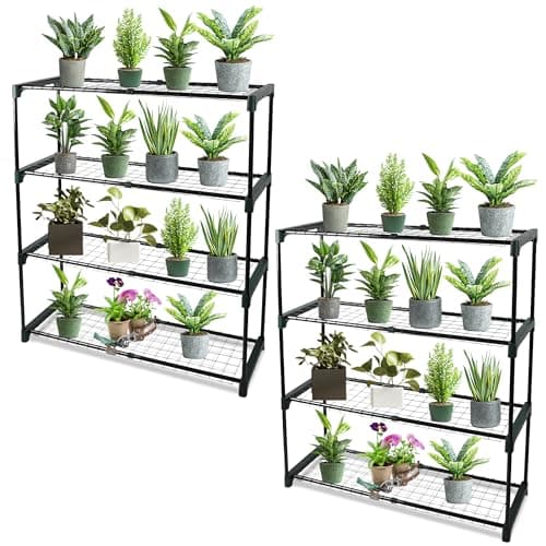 Image of DIVCHI 4-Tier Garden Storage Shelves | Shelving Unit | Greenhouse Shelf | Shed Rack | Plant Racks | Garage Racking | Green House Staging - Easy No Tool Assembly (Pack Of 2) (Flower Pots Not Included)