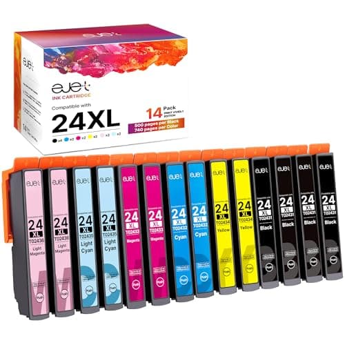 Image of ejet 24XL Ink Cartridge Replacement for Epson 24 XL for Expression Photo XP-970 XP-55 XP-950 XP-860 XP-960 XP-750 XP-760 XP-850 Printer (Black Cyan Magenta Yellow Light Cyan Light Magenta, 14-Pack)
