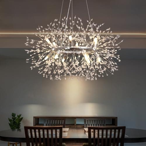 Image of OYIPRO Modern Crystal Ceiling Lights, Semi Flush Mount Round Pendant Light, 12-Light Chrome Dandelion Chandelier for Bedroom Living Room Foyer Kitchen Hallway, G9 Sockets