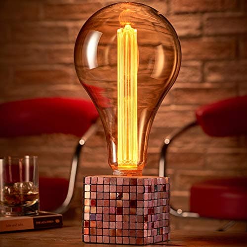 Image of Auraglow Mysa Modern Contemporary Colourful Mosaic Effect Stone Cement Cube Bedside Desk Table Lamp/Light - with XXL LED Bulb